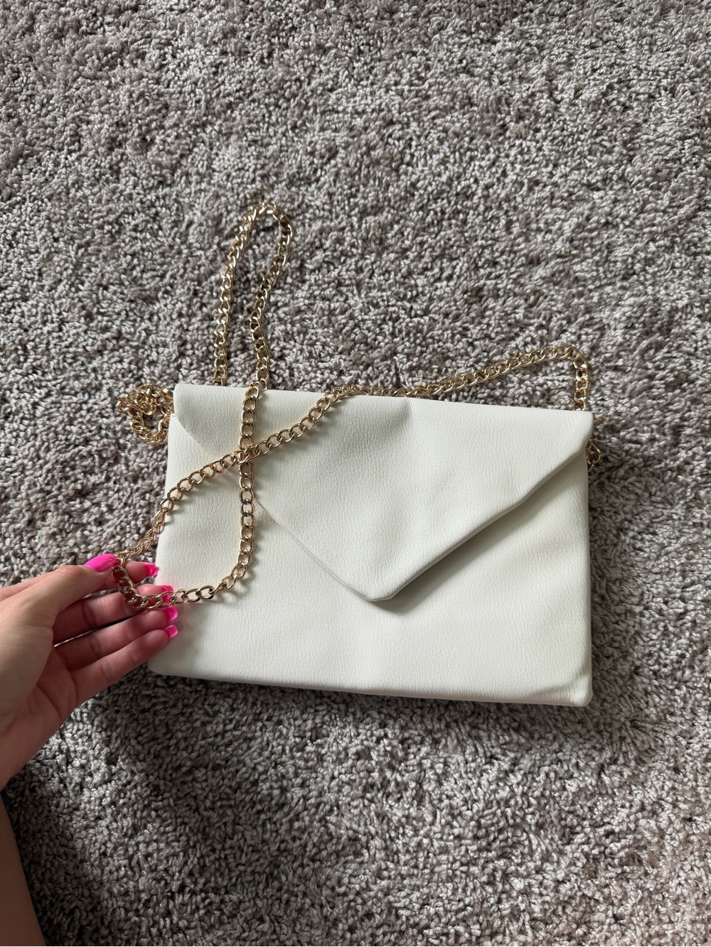 White Envelope Clutch with Gold Chain Strap